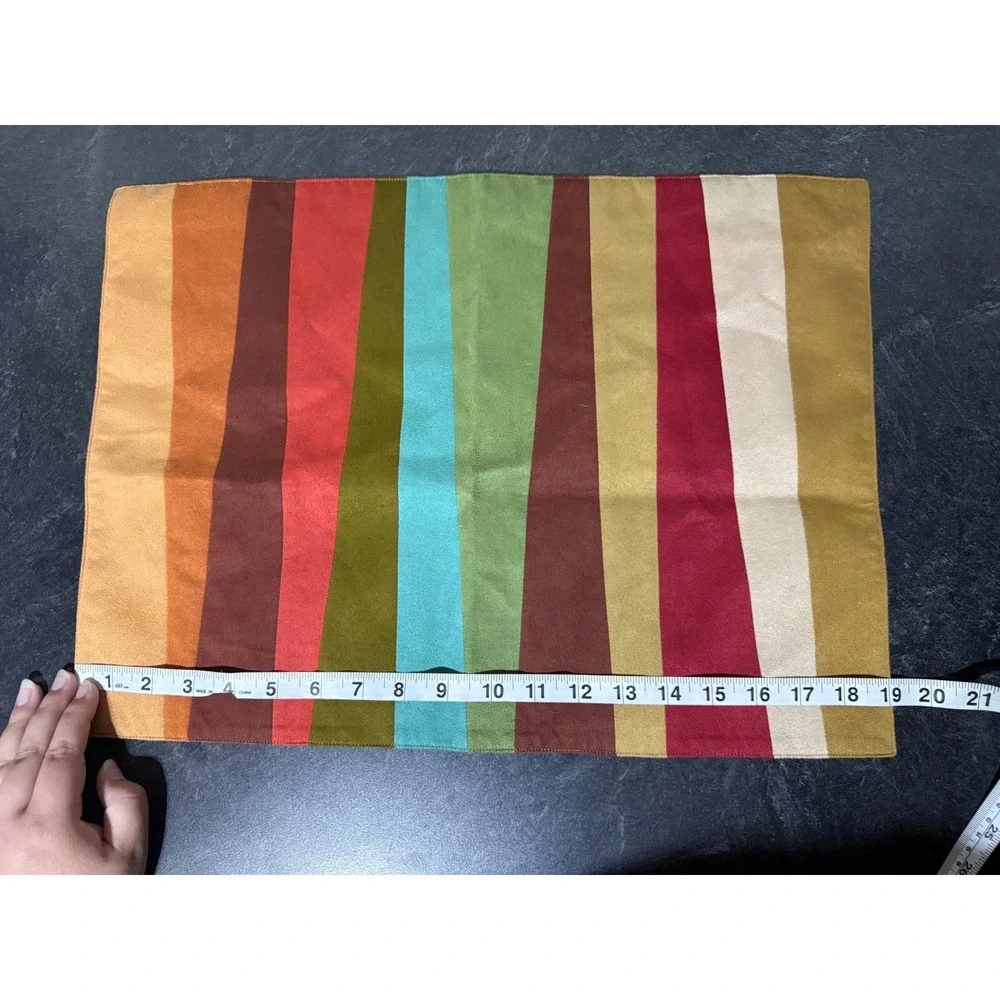 Crate & Barrel Latitude Placemat Multicolor Striped Faux Suede Modern 13